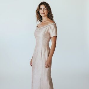 VINTAGE 1950's Elegance 100% Silk Maxi Wiggle Dress S Angelic Coquette Glam